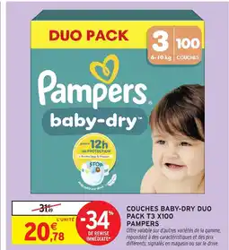 Intermarché Hyper PAMPERS Couches baby-dry duo pack t3 x100 offre