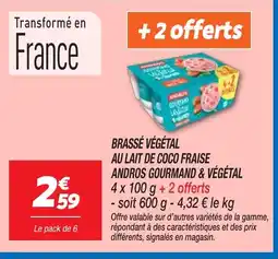 Netto Brassé végétal au lait de coco fraise andros gourmand & végétal offre