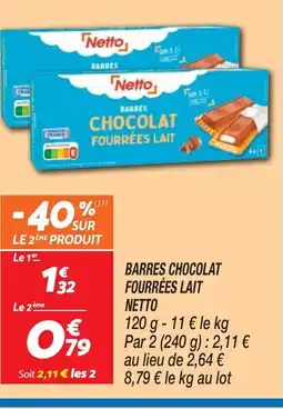Netto NETTO Barres chocolat fourrées lait offre