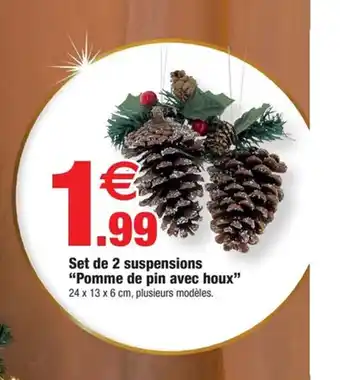 Bazarland Set de 2 suspensions Pomme de pin avec houx offre