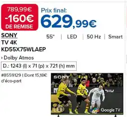 Costco SONY TV 4K KD55X75WLAEP offre