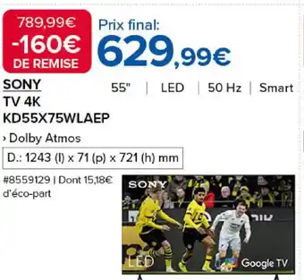 Costco SONY TV 4K KD55X75WLAEP offre