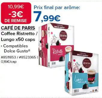 Costco CAFÉ DE PARIS Coffee Ristretto / Lungo x50 caps offre
