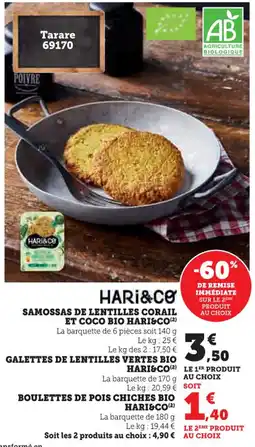 Super U Samossas de lentilles corail et coco bio hari&co offre