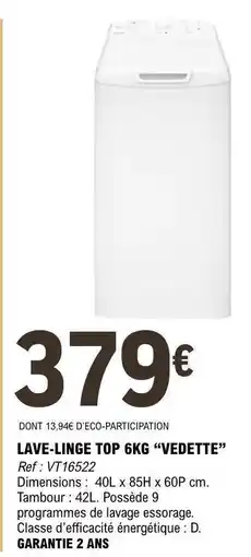 E.Leclerc LAVE LINGE TOP 6KG VEDETTE offre