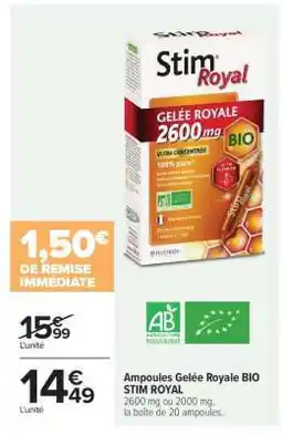 Carrefour Ampoules Gelée Royale BIO STIM ROYAL offre