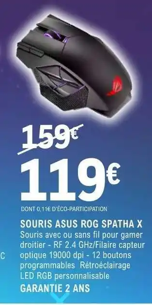 E.Leclerc SOURIS ASUS ROG SPATHA X offre