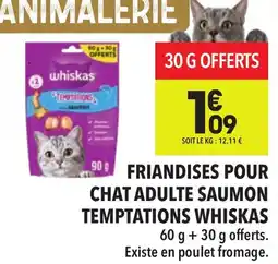 Supeco Friandises pour chat adulte saumon temptations whiskas offre