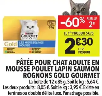 Supeco Pâtée pour chat adulte en mousse poulet lapin saumon rognons gold gourmet offre