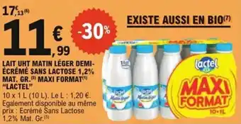 Lait uht matin léger demi écrémé sans lactose 1,2% mat. gr. maxi format lactel