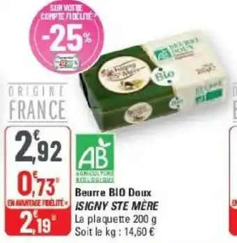 G20 Beurre bio doux isigny ste mère offre