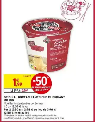 Intermarché Express MR MIN Original Korean Ramen Cup XL Piquant offre