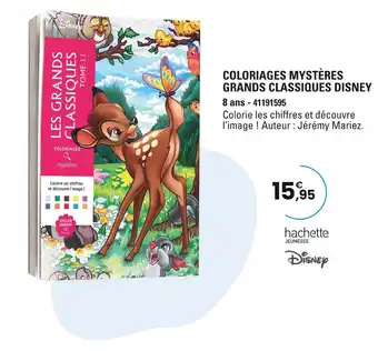 JouéClub Disney / hachette jeunesse Coloriages Mystères Grands Classiques Disney offre