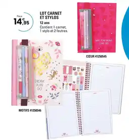 JouéClub Lot carnet et stylos - Motifs offre