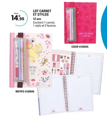 JouéClub Lot carnet et stylos - Motifs offre