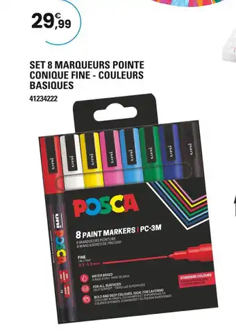 JouéClub POSCA Set 8 marqueurs pointe conique fine - couleurs basiques offre