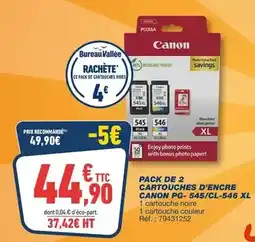Bureau Vallée Canon - pack de 2 cartouches d'encre pg-5405l-546 xl offre