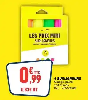 Bureau Vallée Orange - 4 surligneurs offre