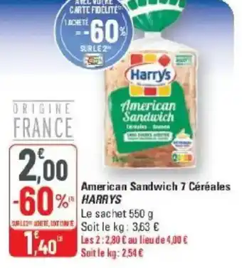 G20 American sandwich 7 céréales harry's offre