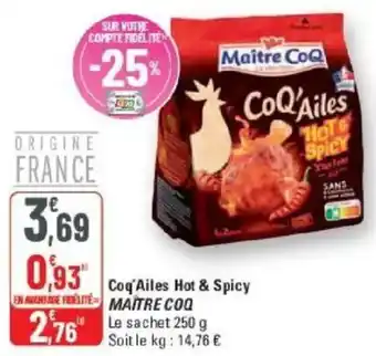 G20 Coq'ailes hot & spicy maitre coq offre