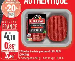 G20 2 steaks hachés pur boeuf 15% m.g. charal offre