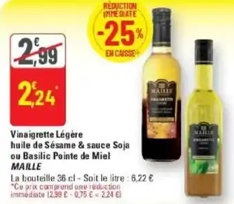 G20 Vinaigrette légère huile de sésame & sauce soja ou basilic pointe de miel maille offre
