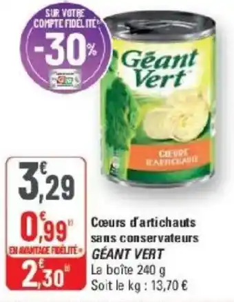 G20 Cours d'artichauts sans conservateurs geant vert offre