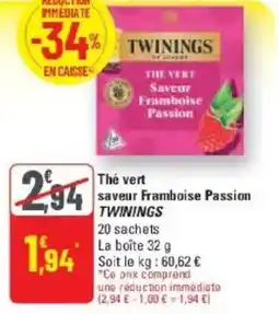G20 Thé vert saveur framboise passion twinings offre