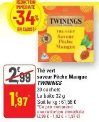 G20 Thé vert saveur pêche mangue twinings offre