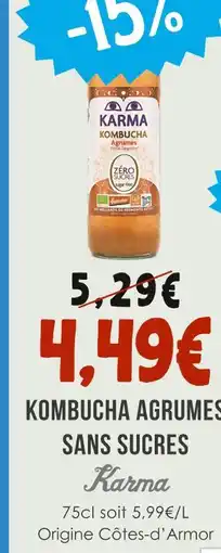 Naturalia KARMA Kombucha agrumes sans sucres offre