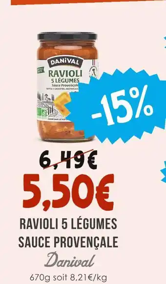 Naturalia Danival Ravioli 5 légumes sauce provençale offre