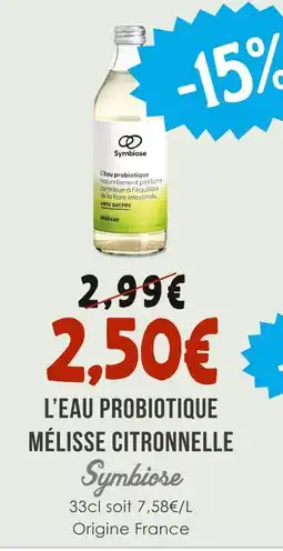 Naturalia SYMBOISE L’eau probiotique Mélisse Citronnelle offre