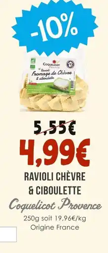 Naturalia Coquelicot Provence Ravioli Chèvre & Ciboulette offre