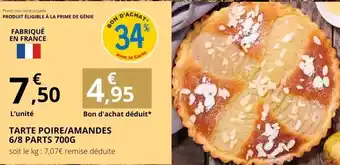 E.Leclerc Prime - tarte poire/amandes g/8 parts 700g offre