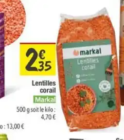Les Comptoirs de la Bio MARKAL Lentilles corall offre