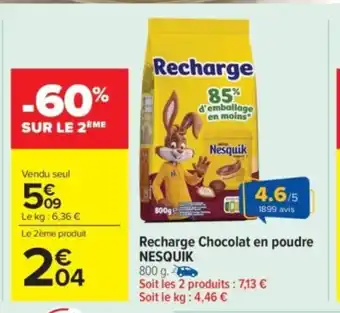 Carrefour Market NESQUIK Recharge Chocolat en poudre offre