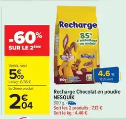 Carrefour Market RECHARGE CHOCOLAT EN POUDRE “NESQUIK” offre