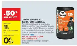 Carrefour Market 20 sacs poubelle 30 L CARREFOUR ESSENTIAL offre