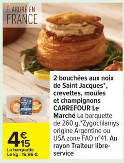 Carrefour 2 bouchées aux noix de Saint Jacques, crevettes, moules et champignons offre