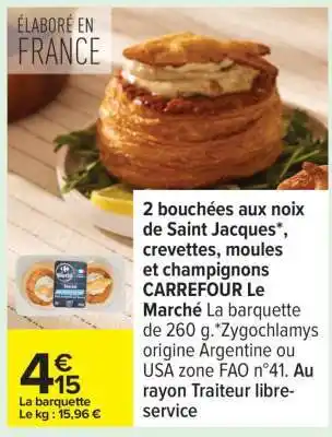Carrefour 2 bouchées aux noix de Saint Jacques, crevettes, moules et champignons offre