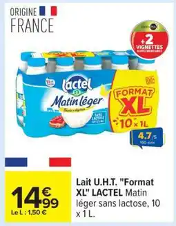 Carrefour Lait U.H.T. Format XL LACTEL Matin léger sans lactose, 10 x 1 L offre