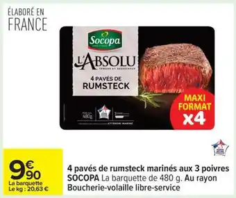 Carrefour 4 pavés de rumsteck marinés aux 3 poivres SOCOPA offre