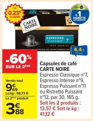 Carrefour Capsules De Café Carte Noire offre