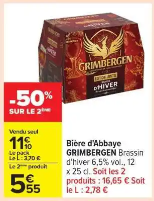 Carrefour Bière d'Abbaye GRIMBERGEN Brassin d'hiver offre