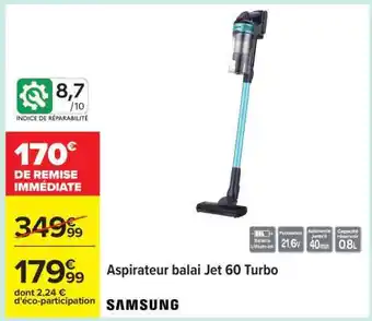 Carrefour Aspirateur balai Jet 60 Turbo offre