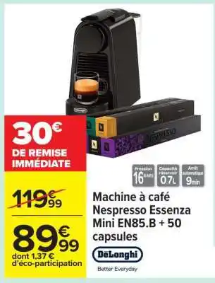 Carrefour Machine à café Nespresso Essenza Mini EN85.B + 50 capsules offre