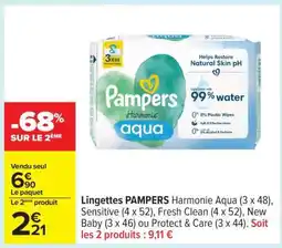 Carrefour Lingettes PAMPERS Harmonie Aqua offre