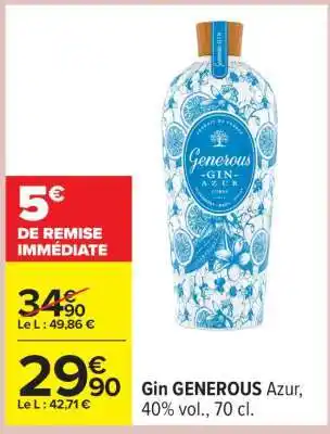 Carrefour Gin GENEROUS Azur offre