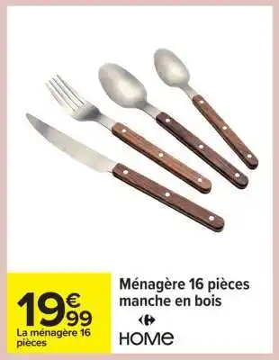 Carrefour Ménagère 16 pièces manche en bois offre