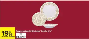 Carrefour Service vaisselle 18 pièces Feuille d'or offre